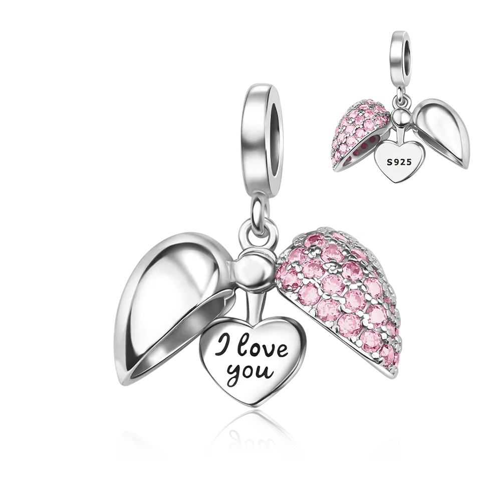 925 Sterling Silver Colorful Heart Charm Pendant for Women DIY Bracelets and Necklaces Fine Jewelry