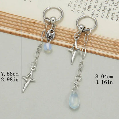 Gothic Fashion Rock Punk Cross Star Drop Long Earrings Y2K