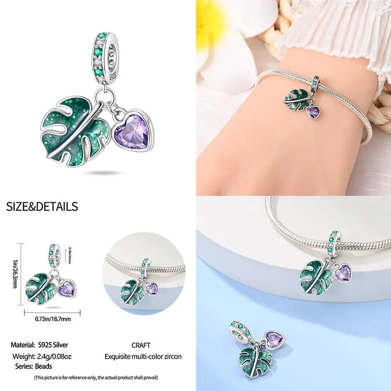 Elegant Sterling Silver Purple Flower Beads for DIY Jewelry and Charm Bracelets
