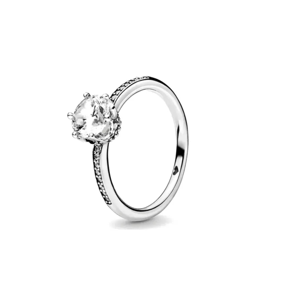 Elegant 2024 Silver Heart Charm Ring with Zircon for Women P2353