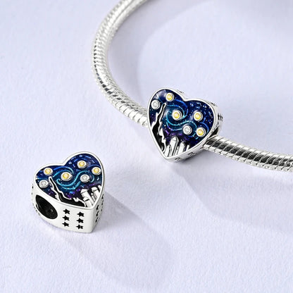 925 Sterling Silver Love Starry Sky Cat Paw Charms Beads
