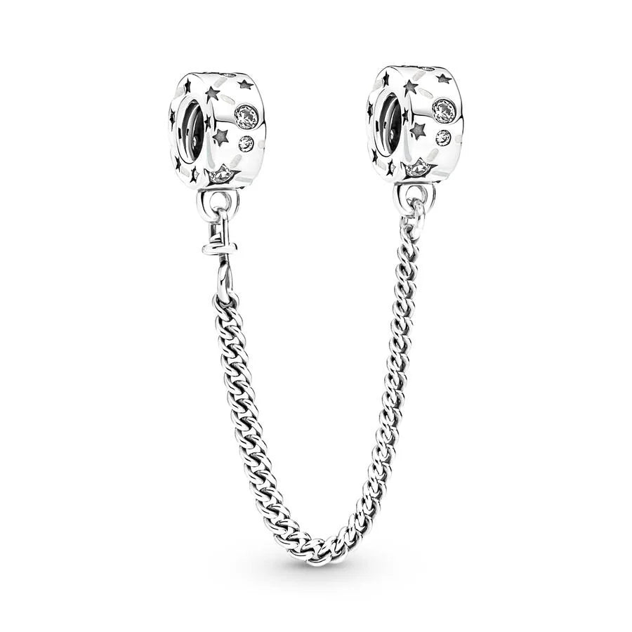 Sterling Silver Pave Star Crescent Moon Bead Bracelet