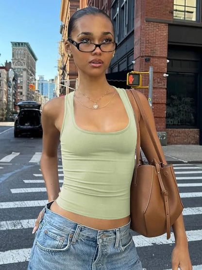 Square Collar Sleeveless Bodycon Crop tank Top Women’S Solid Sexy Elegant Y2K Top Party Clubwear Summer Outfit Wholesale