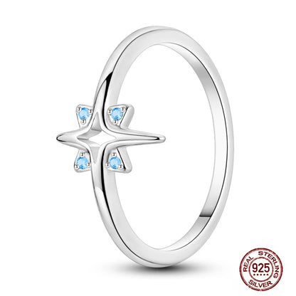 Hot Blue Zircon 925 Sterling Silver Ring for Women Sparkling Star Moon Design Elegant Wedding Jewelry LLTR114