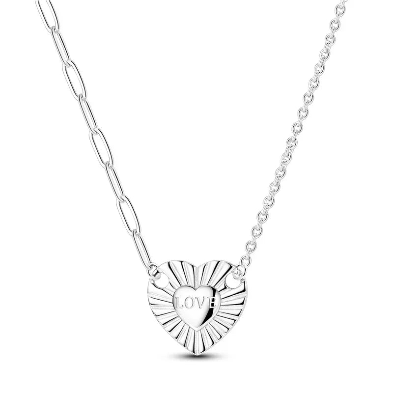 925 Sterling Silver Pink Bow Heart Moon Butterfly Pendant Necklace Elegant DIY Charm Gift for Women
