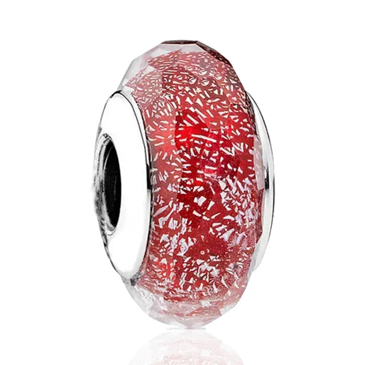 925 Sterling Silver Cosmic Rainbow Murano Glass Beads with Flower and Leaf Charms for DIY Women Jewelry