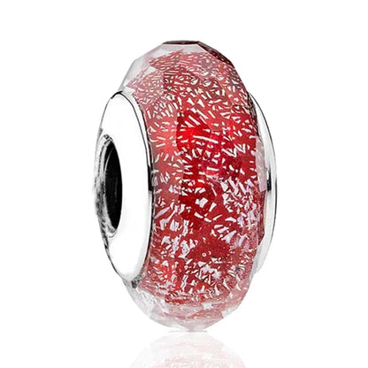 925 Sterling Silver Cosmic Rainbow Murano Glass Beads with Flower and Leaf Charms for DIY Women Jewelry