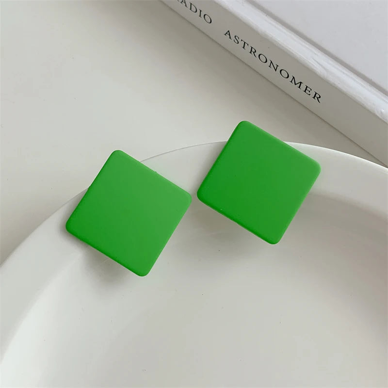 S925 Colorful Square Earrings Frosted Geometric Candy Design Acrylic Fashion Jewelry for Women