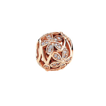 Sparkling Rose Gold Family Tree & Flower Charm Bead for European Silver Bracelet YY2110