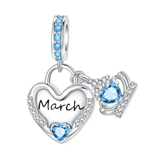 Sparkling Birthstone Heart Charm 925 Sterling Silver Pendant Bead for Mom DIY Jewelry Gift