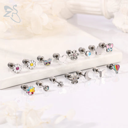 Charming Stainless Steel Flower Butterfly Stud Earrings for Children and Women
