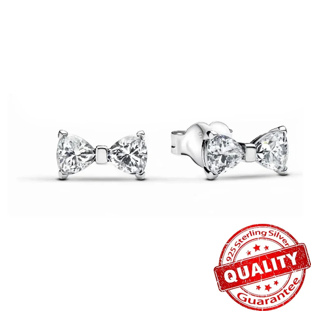 925 Sterling Silver Colorful Zircon Bow Tie Jewelry Set for Women Elegant DIY Fine Gift