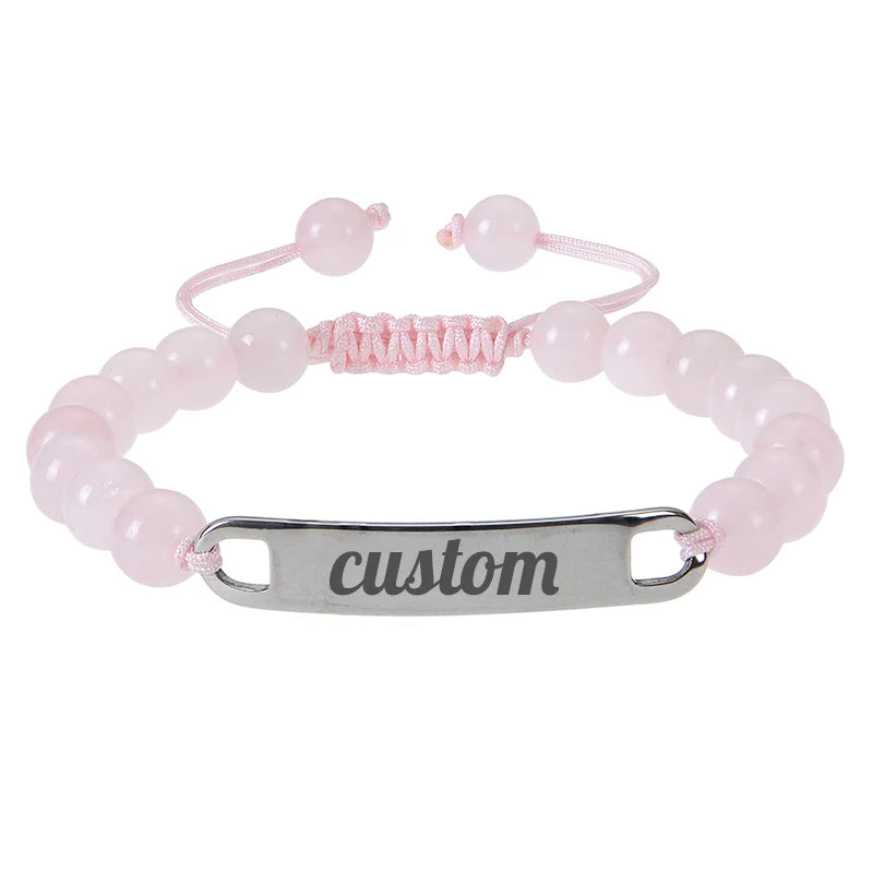 Personalized Custom Name ID Bracelet Handmade Natural Stone Braided Unisex Gift