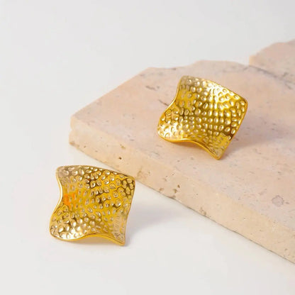 Elegant Pleated Texture Metal Earrings - Minimalist Stainless Steel Studs