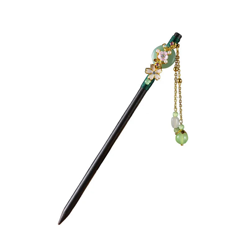 Vintage 2024 Wooden Hair Stick With Tassel Chinese Winding Flower Hairpin