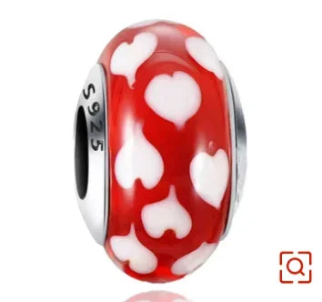 Original 925 Sterling Silver Red Charm Beads Set Heart Cherry Strawberry Flower Fish Zircon Accents for DIY Necklace and Bracelet Jewelry Gift
