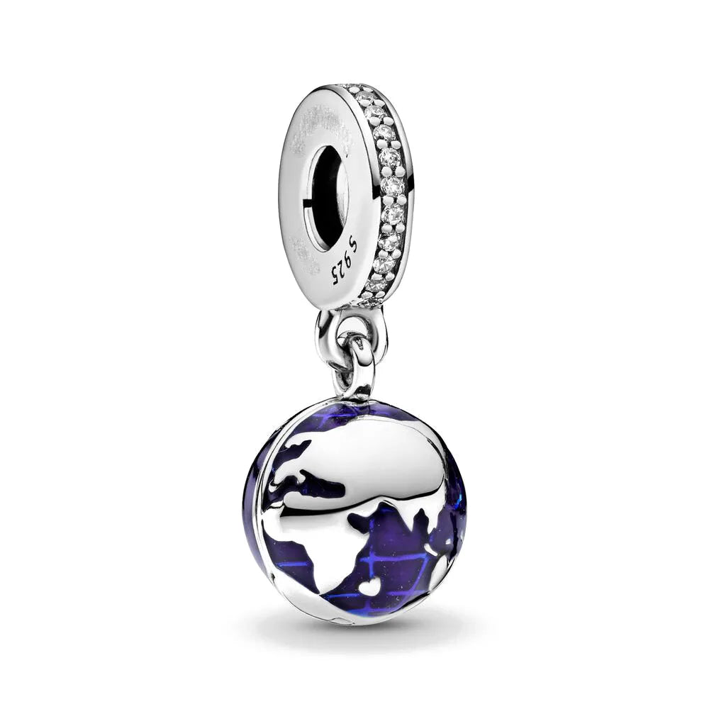 925 Silver Travel Globe Airplane Charm For Bracelet