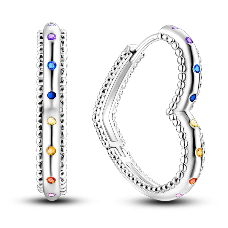Sterling Silver Heart Zircon Hoop Earrings for Women