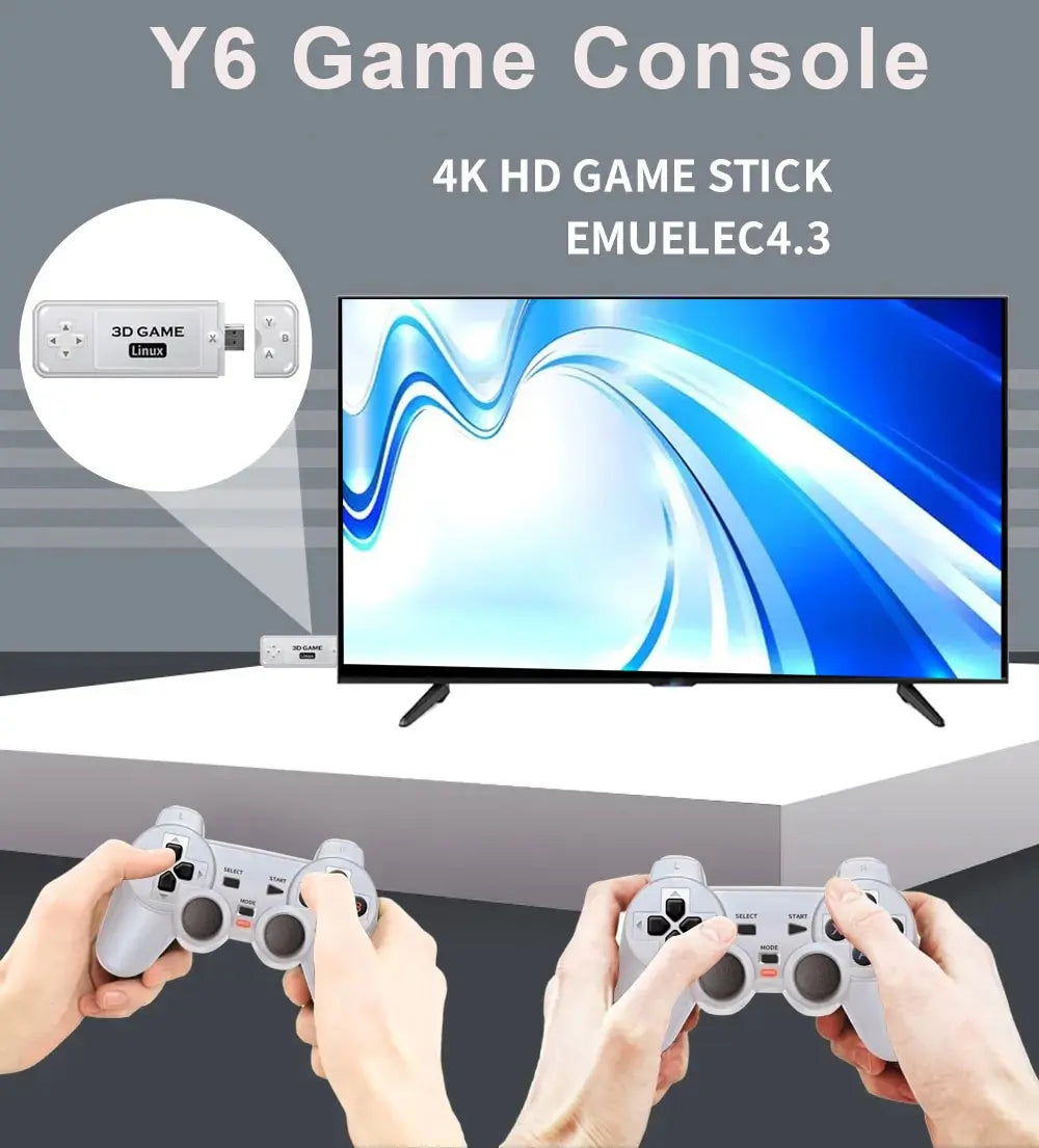BOYHOM Y6 2.4G Wireless Retro TV Game Stick 4K HD Portable Console Multiplayer Support 10000 Classic Games