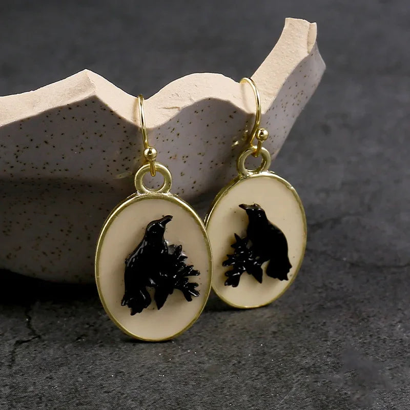 Vintage-Inspired Black Oval Drop Earrings for Women with Ethnic Resin Design
