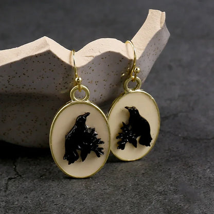 Vintage-Inspired Black Oval Drop Earrings for Women with Ethnic Resin Design