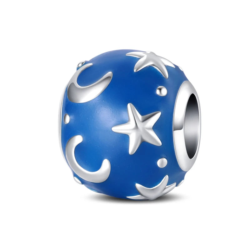 925 Sterling Silver Starry Sky Moon Earth Star Beads