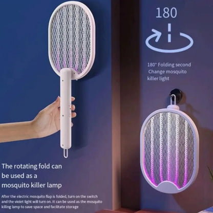 DW1 Electric Mosquito Swatter and Killer Lamp 2 in 1 USB Rechargeable Purple Light Insect Zapper Folding Design