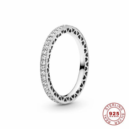 Hot Sale Original 925 Sterling Silver Tiara Heart Sparkling Wedding Ring Rose Gold Women Sun and Moon Crystals Jewelry PAR293