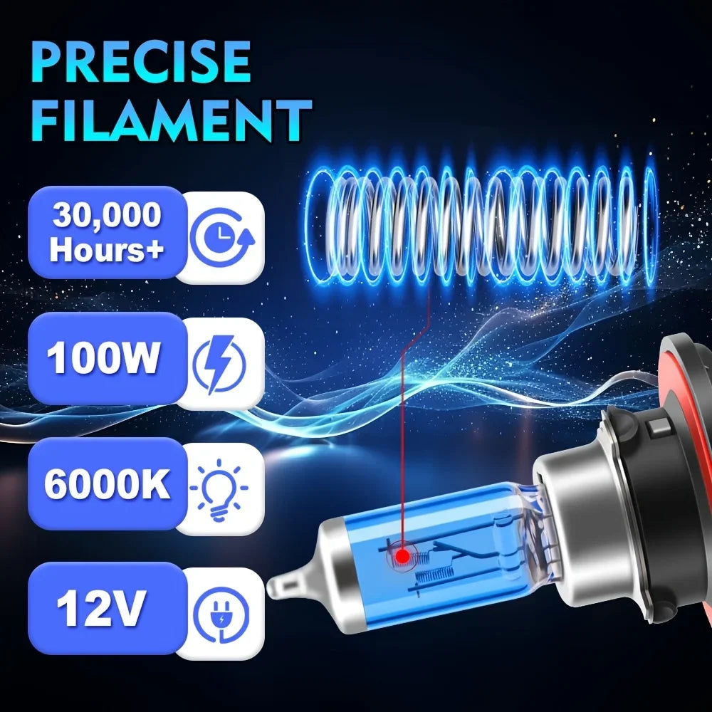 2pcs H13 H11 H7 H1 Halogen Headlights 6000K White 100W Plug and Play Enhanced Visibility Auto Headlight Lamp Mini Size