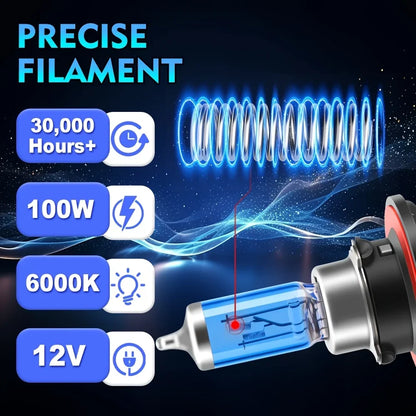 2pcs H13 H11 H7 H1 Halogen Headlights 6000K White 100W Plug and Play Enhanced Visibility Auto Headlight Lamp Mini Size
