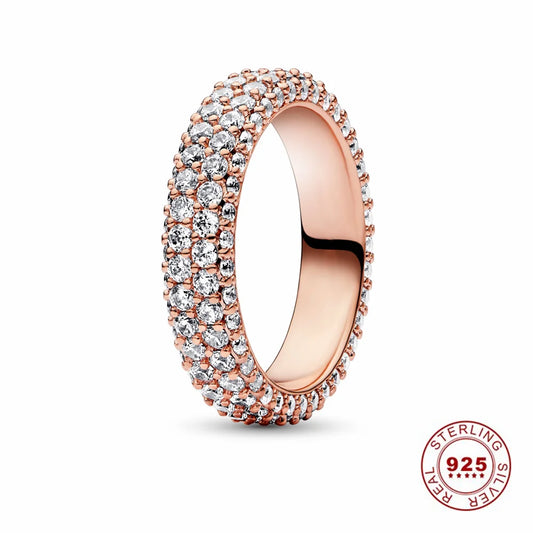 Crown 925 Sterling Silver Stackable Ring with Shiny Rose Gold Zircon for Women Ideal Wedding and Party Gift PAR338