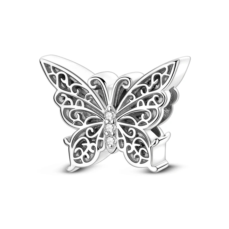 Inlaid Zircon Heart Charm Beads 925 Sterling Silver Dangle for Bracelets SMC4406