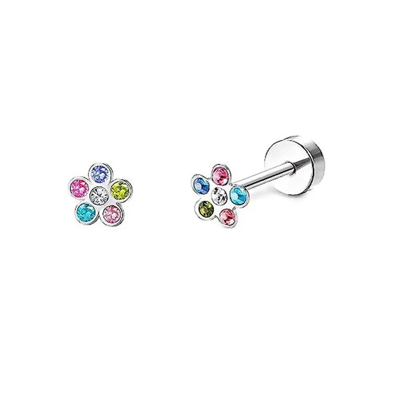 2PCS Set Stainless Steel Heart Moon Stud Earrings for Women Trendy Ear Tragus Cartilage Body Piercing