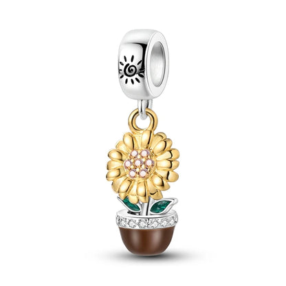 925 Silver Flower Charms Sunflower Tulip Pendants for Bracelet Jewelry Making KTC868