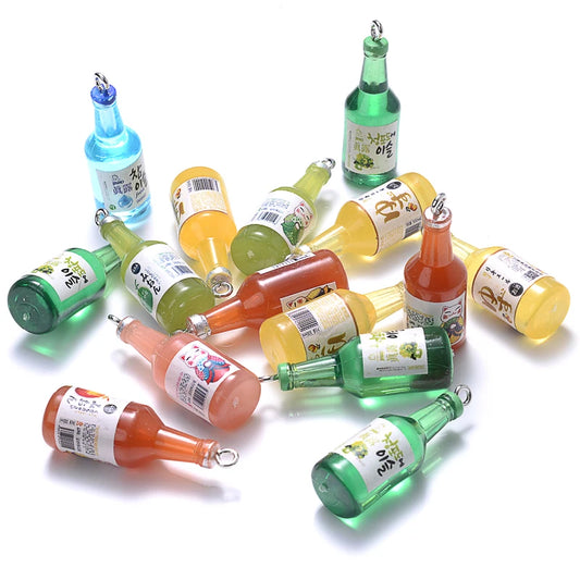 Colorful Glass Sake Bottle Charms for DIY Jewelry and Keychains - 10 Pack