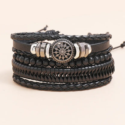 ZORCVENS Men's Handmade Braided Leather Bracelet Set - Vintage Black Punk Fashion Gift