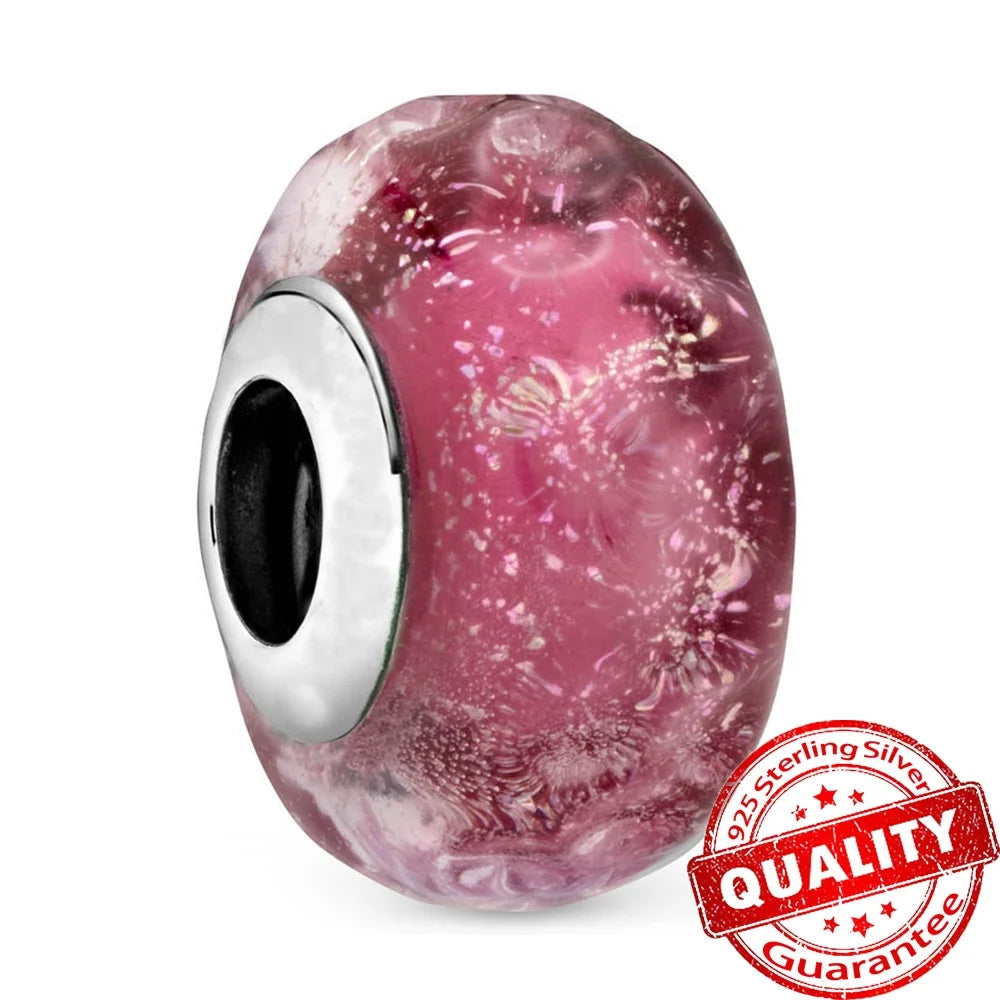 Colorful Flower Murano Glass Charm 925 Sterling Silver Top Rated DIY Jewelry for Bracelets and Necklaces LLZ010-RD