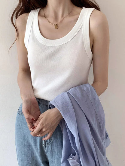 Dozw Women White Summer Knit Tank Top Camisole Essential