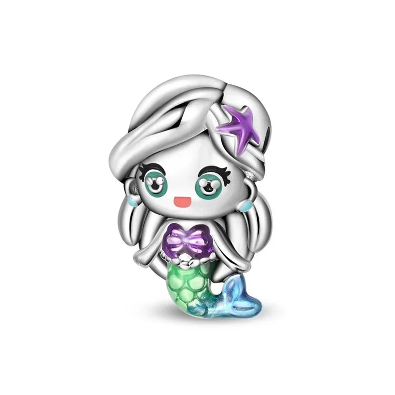 Sparkling Purple Jellyfish Sterling Silver 925 Charm Bead Birthday Pendant for DIY Bracelet Jewelry