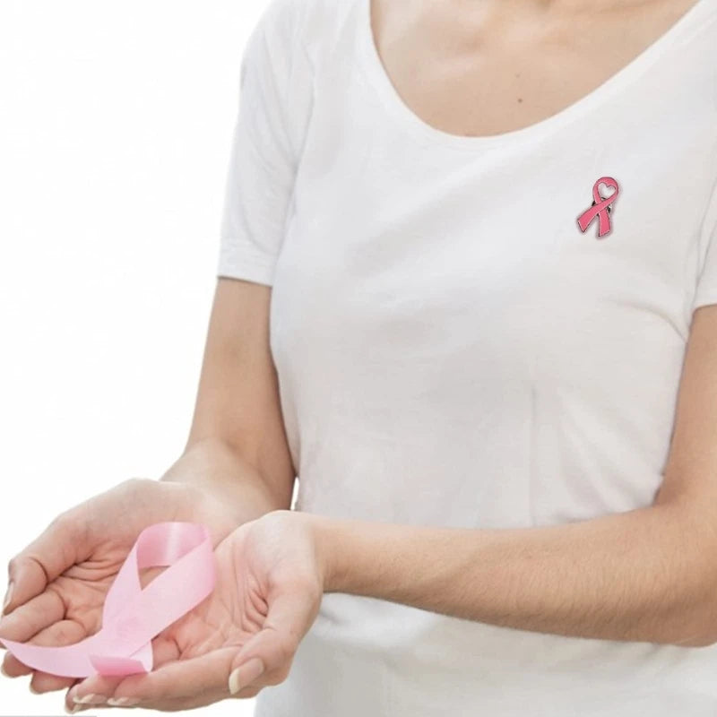 Elegant Pink Ribbon Breast Cancer Awareness Pins Set for Women and Girls - Decorative Brooch Badge Collection