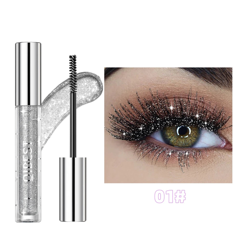 Diamond Mascara with Shining Galaxy Sequins for Thick Curling Glitter Eyelashes Quick Dry and Sweat Proof Shimmer Makeup