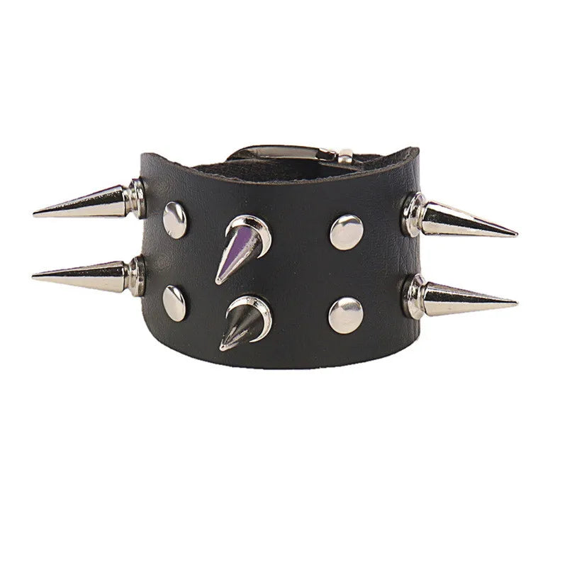 Gothic Punk Cat Heart Leather Bracelet For Women And Men