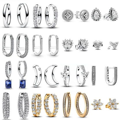 European 925 Silver Moon Snowflake Heart Shaped Stud Earrings for Women Exquisite Holiday Jewelry Gifts