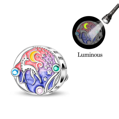 925 Sterling Silver Luminous Lantern Angel Cat Charm