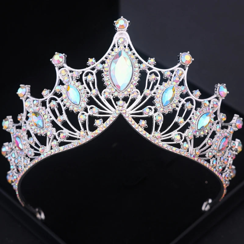 Crystal Crown Bridal Jewelry Set - 3Pcs Rhinestone Necklace & Earring Accessories Silver