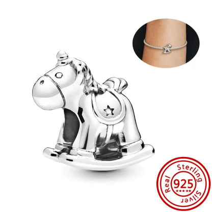 925 Sterling Silver Animal Charms Bracelet Beads with Zircon - Unicorn, Squirrel, Elephant Y293