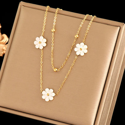 Ganemly Elegant 316L Stainless Steel Double Layer Pearl Necklace for Women 18K Gold Plated Waterproof Fashion Jewelry