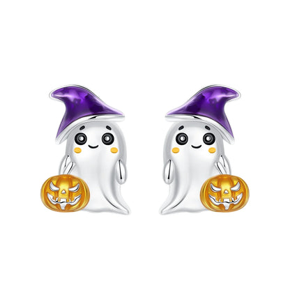 925 Sterling Silver Halloween Charms Set Pumpkin Skull Witch Ghost Beads for Bracelet Necklace Jewelry