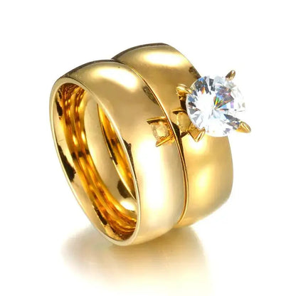 MeMolissa Luxury Clear Stone Crystal Wedding Rings Gold Plated Stainless Steel Jewelry
