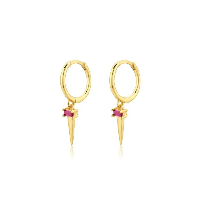 Rose Red Zircon Hoop Earrings for Women Minimalist Dangle Party Jewelry Trend 2025